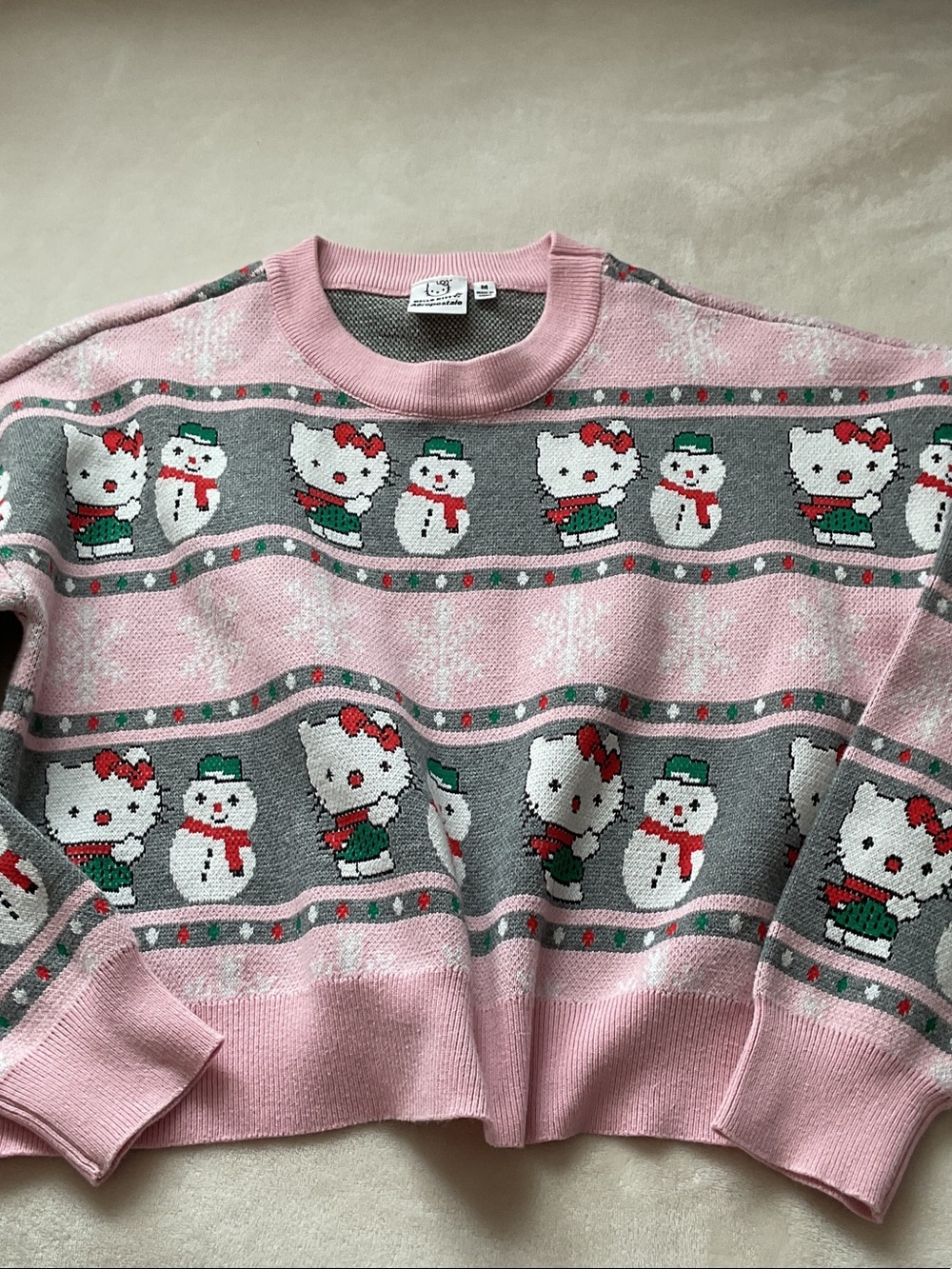 Hello Kitty Pink and Gray Festive Crewneck Sweater